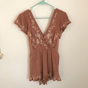 American Eagle embroidered wrap romper